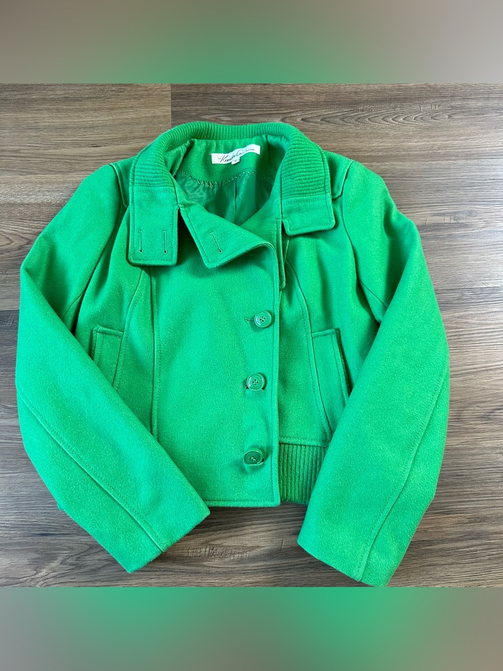 Kenneth Cole Wool Blend Pea Coat Short Kelly Green Women Small Preppy Classic